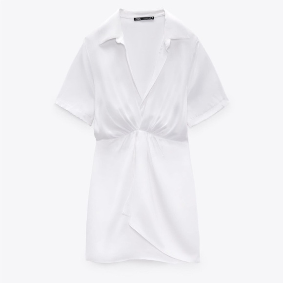 🤍 ZARA WHITE SATIN SHORT SLEEVE FLAP MINI DRESS! - Picture 10 of 16